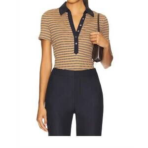 NEW VERONICA BEARD kearney ribbed short sleeve polo in brown multi